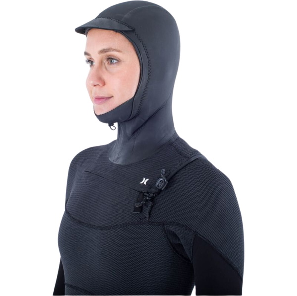 2025 Hurley Femmes Plus 5/3mm à Capuche Chest Zip Combinaison Néoprène WFS0012544 - Black / Graphite